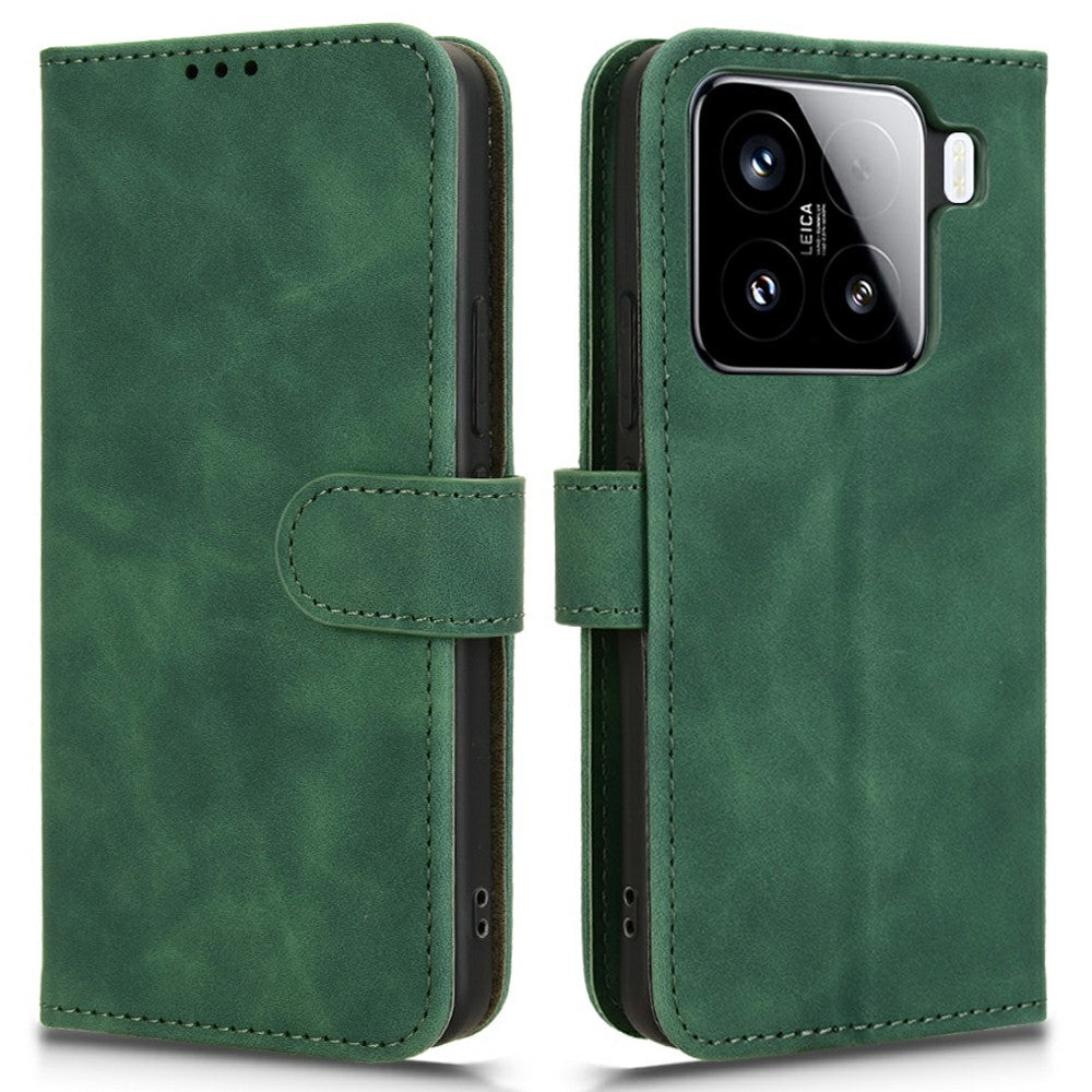 For Xiaomi 15 Leather Case Skin-Feel Anti-Drop Wallet Flip Phone Cover - Green