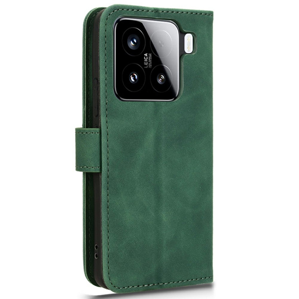 For Xiaomi 15 Leather Case Skin-Feel Anti-Drop Wallet Flip Phone Cover - Green