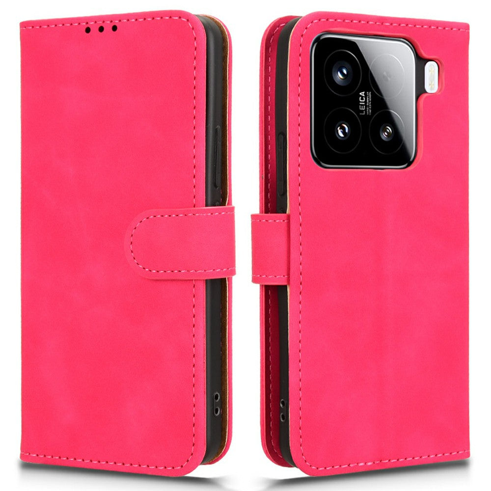 For Xiaomi 15 Leather Case Skin-Feel Anti-Drop Wallet Flip Phone Cover - Red