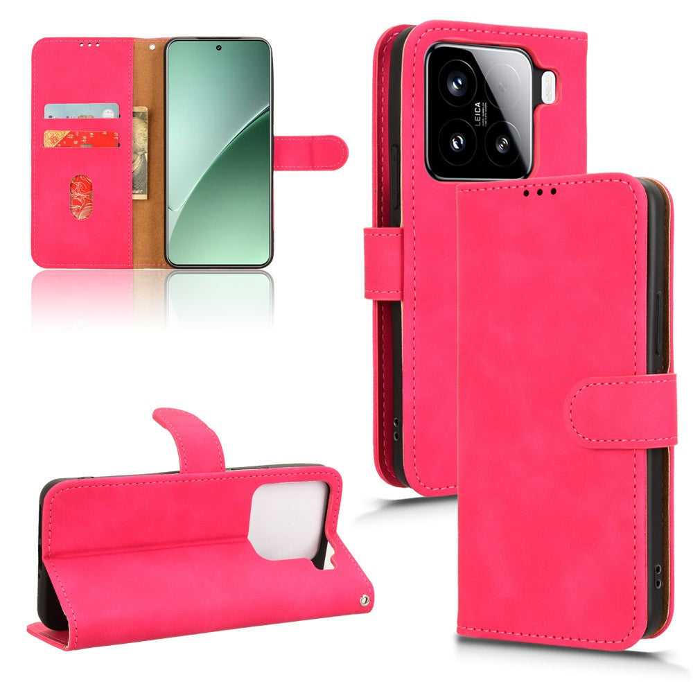 For Xiaomi 15 Leather Case Skin-Feel Anti-Drop Wallet Flip Phone Cover - Red