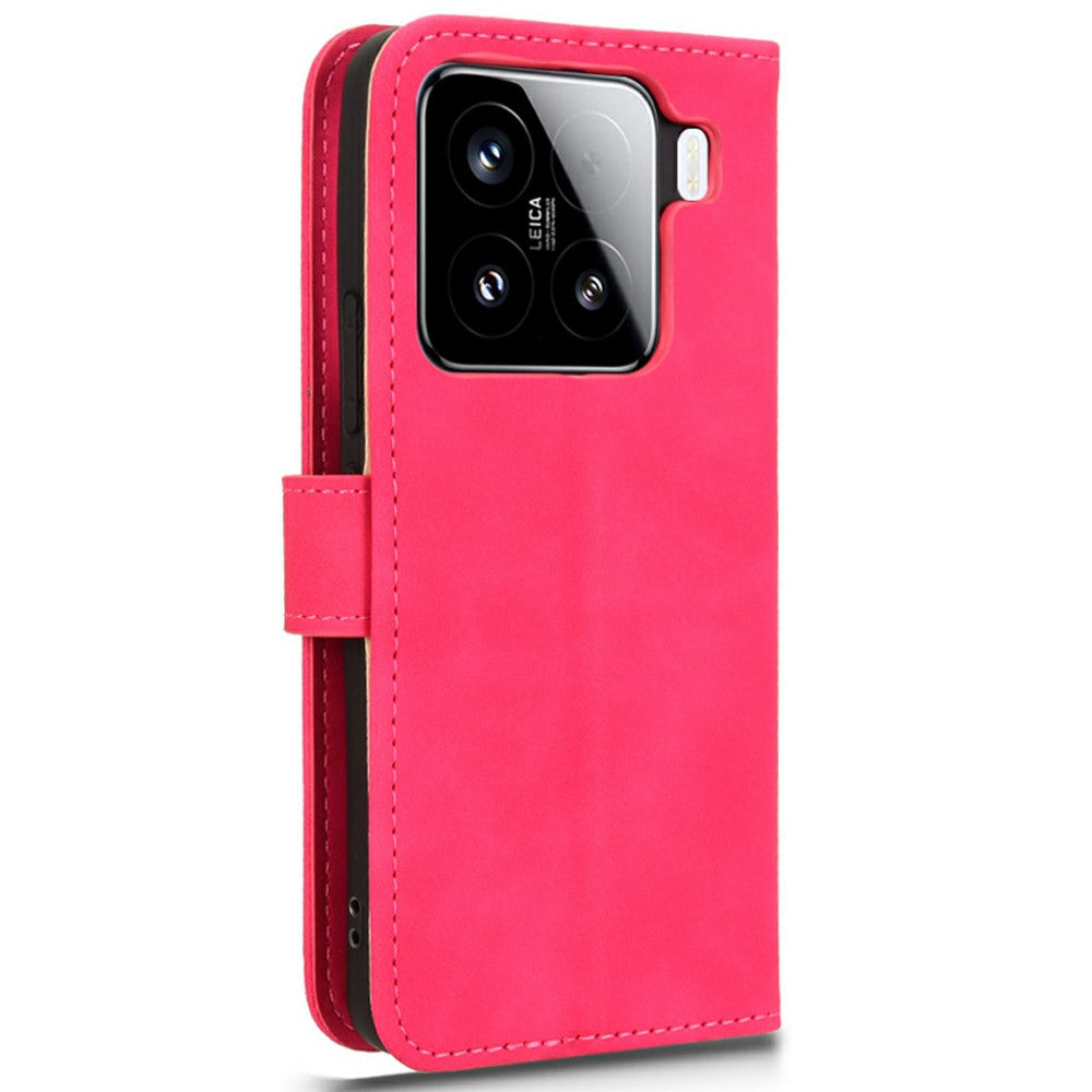 For Xiaomi 15 Leather Case Skin-Feel Anti-Drop Wallet Flip Phone Cover - Red