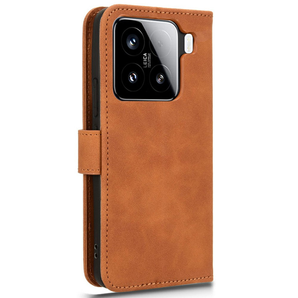 For Xiaomi 15 Leather Case Skin-Feel Anti-Drop Wallet Flip Phone Cover - Brown