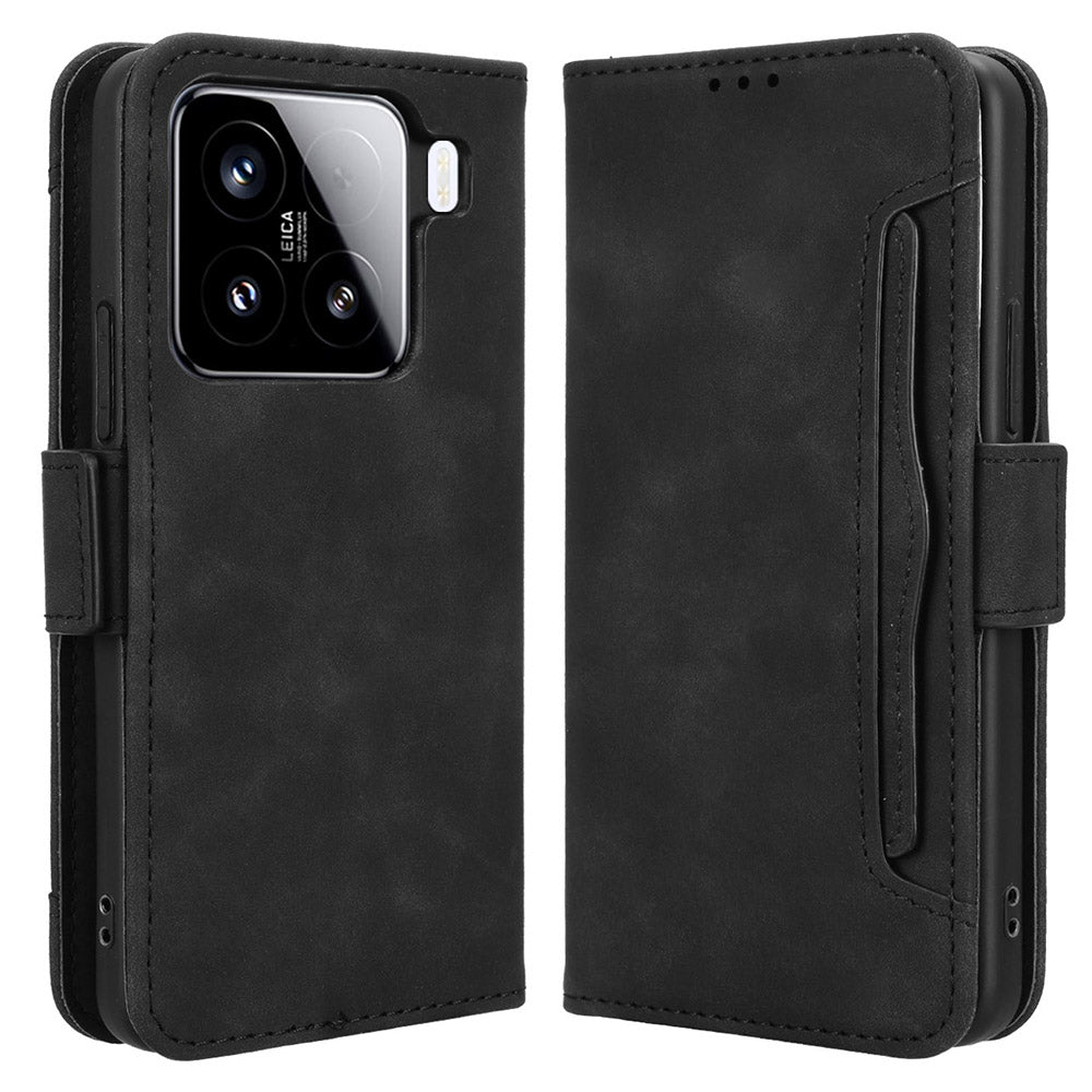 For Xiaomi 15 Pro Leather Case Phone Wallet Cover with Multiple Card Slots - Black