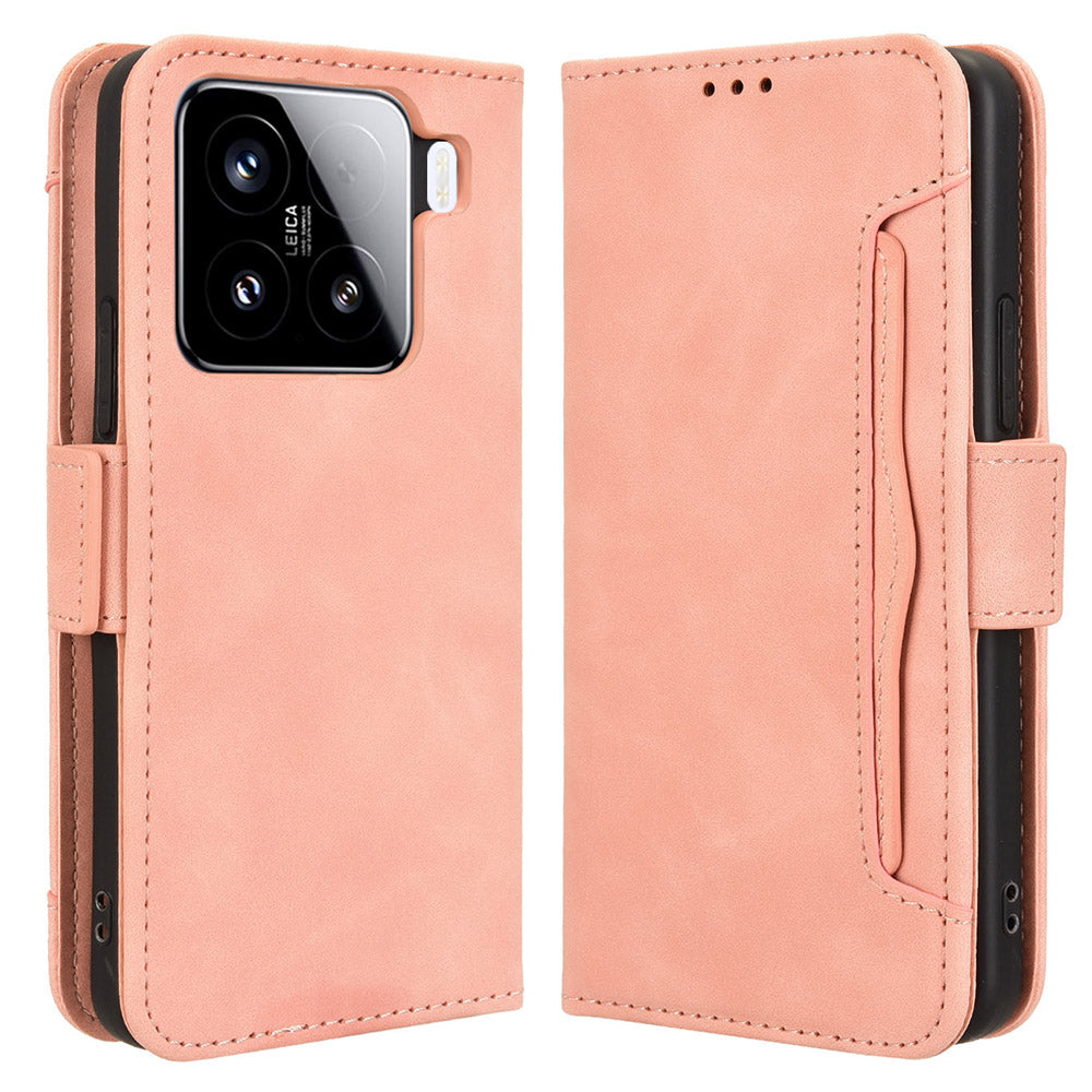 For Xiaomi 15 Pro Leather Case Phone Wallet Cover with Multiple Card Slots - Pink