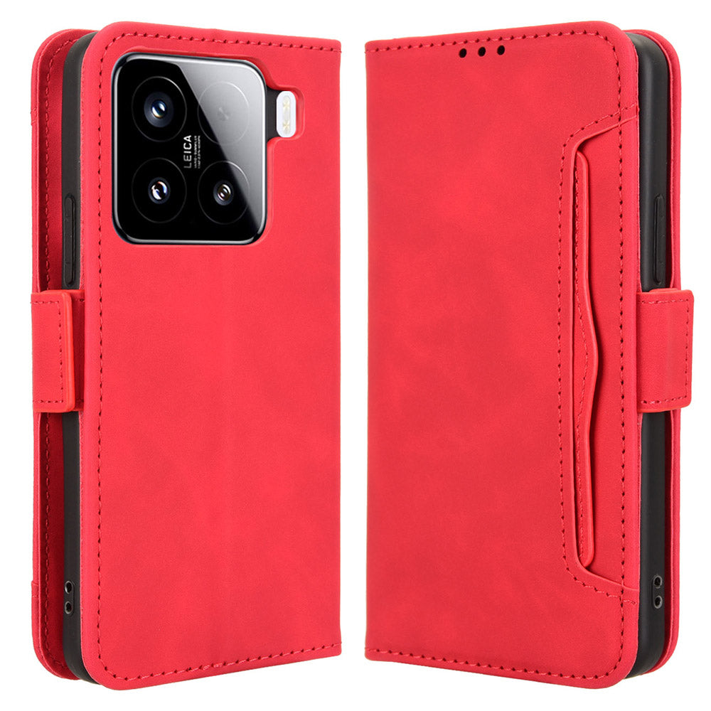 For Xiaomi 15 Pro Leather Case Phone Wallet Cover with Multiple Card Slots - Red