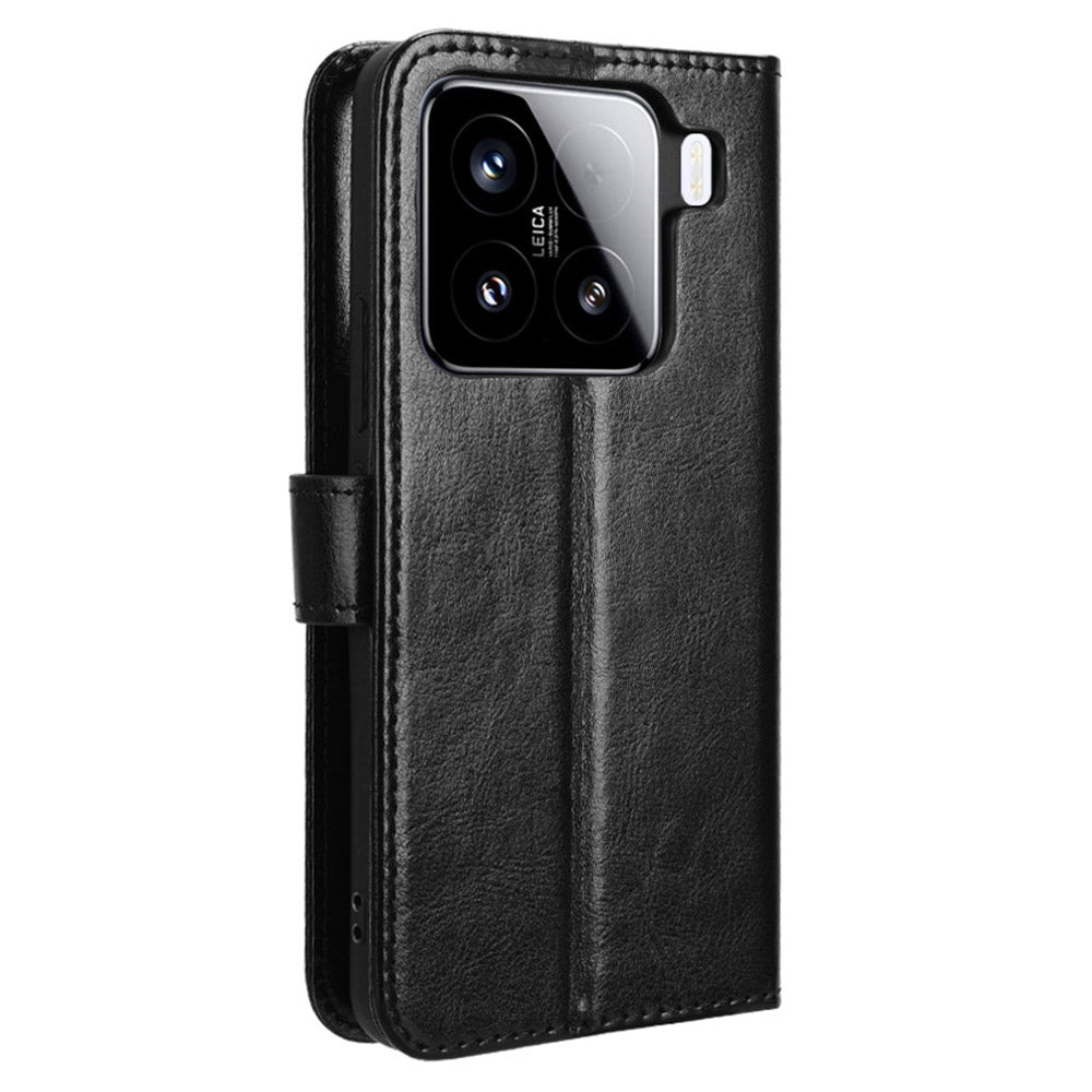 For Xiaomi 15 Pro Case Crazy Horse Texture PU Leather Phone Wallet Cover - Black