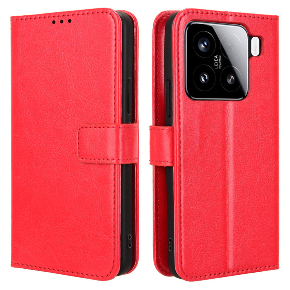 For Xiaomi 15 Pro Case Crazy Horse Texture PU Leather Phone Wallet Cover - Red