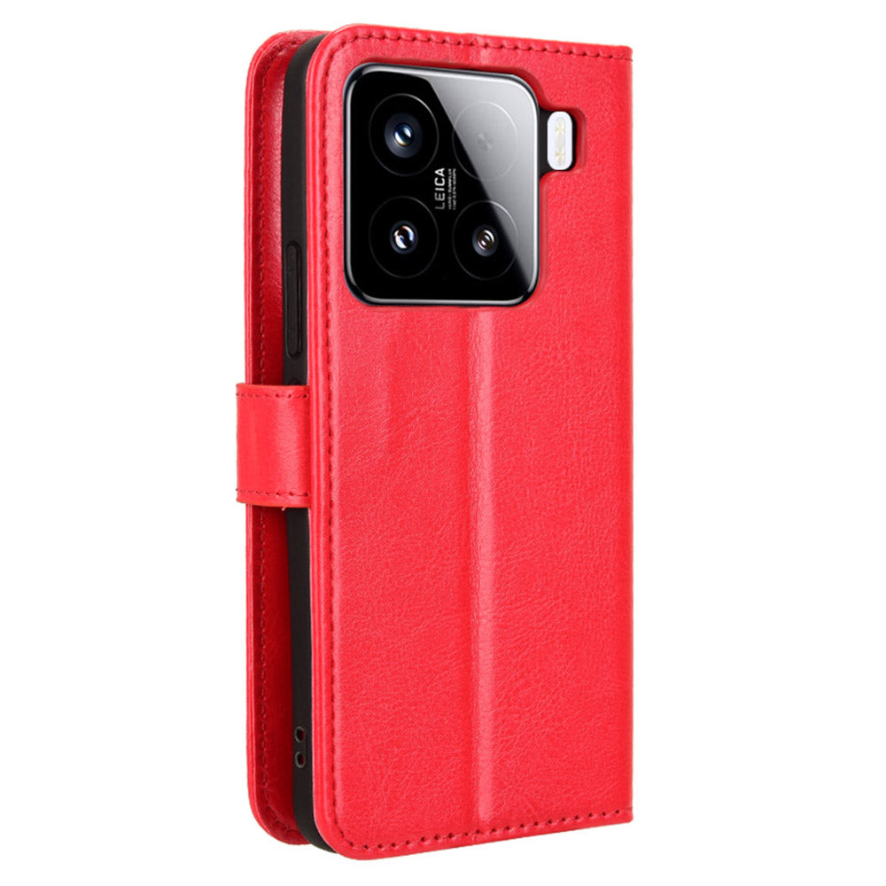 For Xiaomi 15 Pro Case Crazy Horse Texture PU Leather Phone Wallet Cover - Red