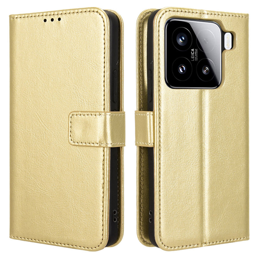 For Xiaomi 15 Pro Case Crazy Horse Texture PU Leather Phone Wallet Cover - Gold