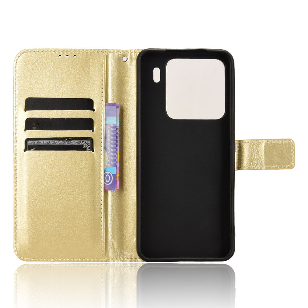 For Xiaomi 15 Pro Case Crazy Horse Texture PU Leather Phone Wallet Cover - Gold