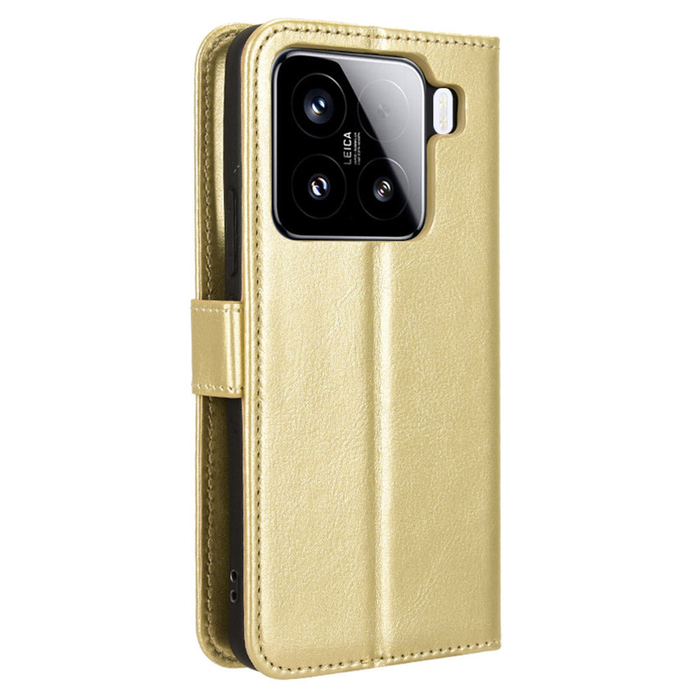 For Xiaomi 15 Pro Case Crazy Horse Texture PU Leather Phone Wallet Cover - Gold