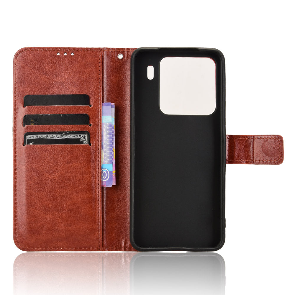 For Xiaomi 15 Pro Case Crazy Horse Texture PU Leather Phone Wallet Cover - Brown