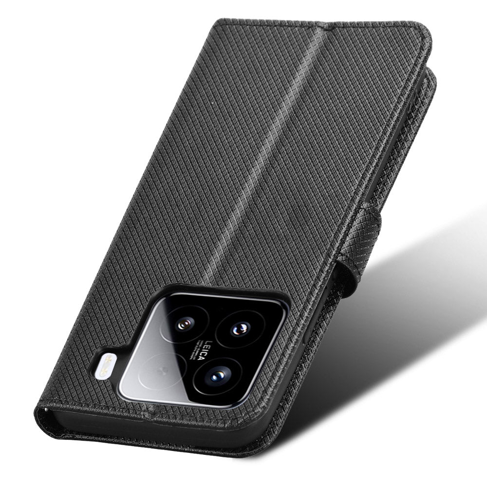 For Xiaomi 15 Pro Case PU Leather Diamond Texture Wallet Phone Cover - Black