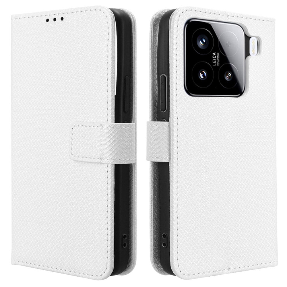 For Xiaomi 15 Pro Case PU Leather Diamond Texture Wallet Phone Cover - White