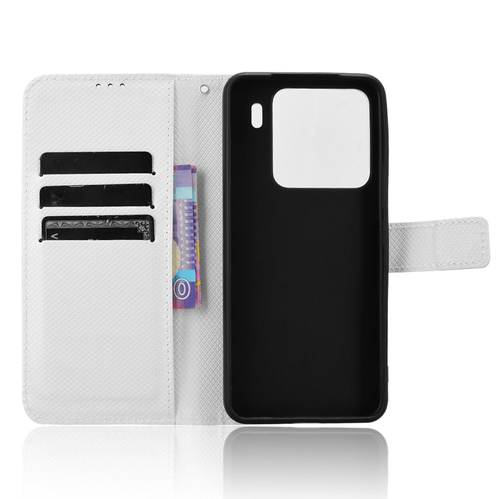 For Xiaomi 15 Pro Case PU Leather Diamond Texture Wallet Phone Cover - White