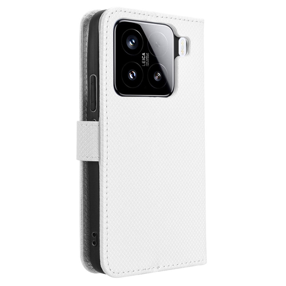 For Xiaomi 15 Pro Case PU Leather Diamond Texture Wallet Phone Cover - White