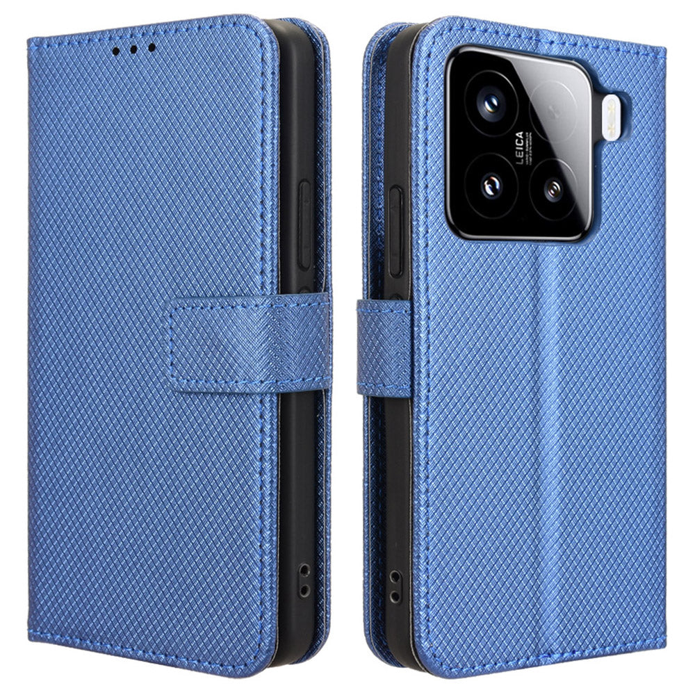 For Xiaomi 15 Pro Case PU Leather Diamond Texture Wallet Phone Cover - Blue