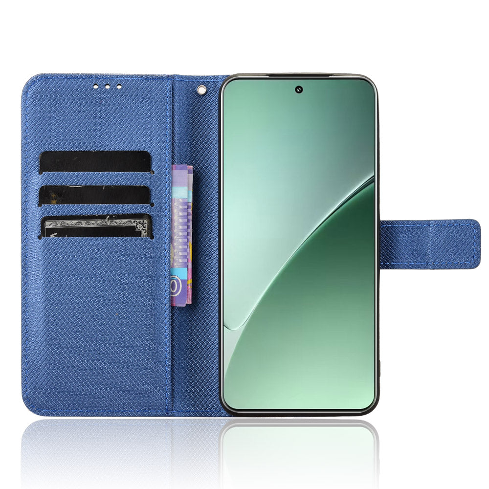 For Xiaomi 15 Pro Case PU Leather Diamond Texture Wallet Phone Cover - Blue