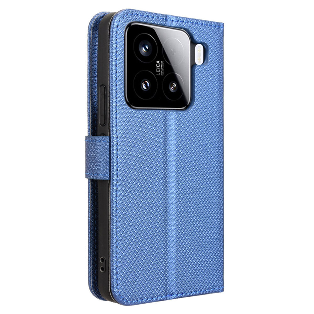 For Xiaomi 15 Pro Case PU Leather Diamond Texture Wallet Phone Cover - Blue