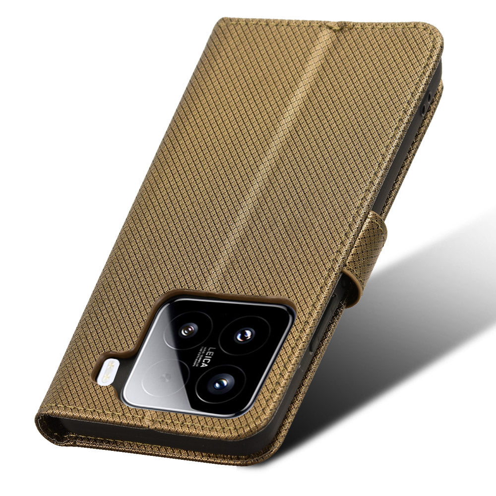 For Xiaomi 15 Pro Case PU Leather Diamond Texture Wallet Phone Cover - Brown