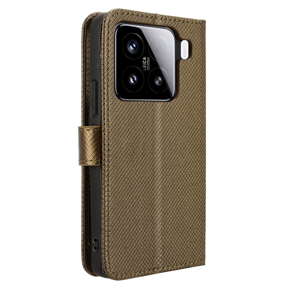 For Xiaomi 15 Pro Case PU Leather Diamond Texture Wallet Phone Cover - Brown