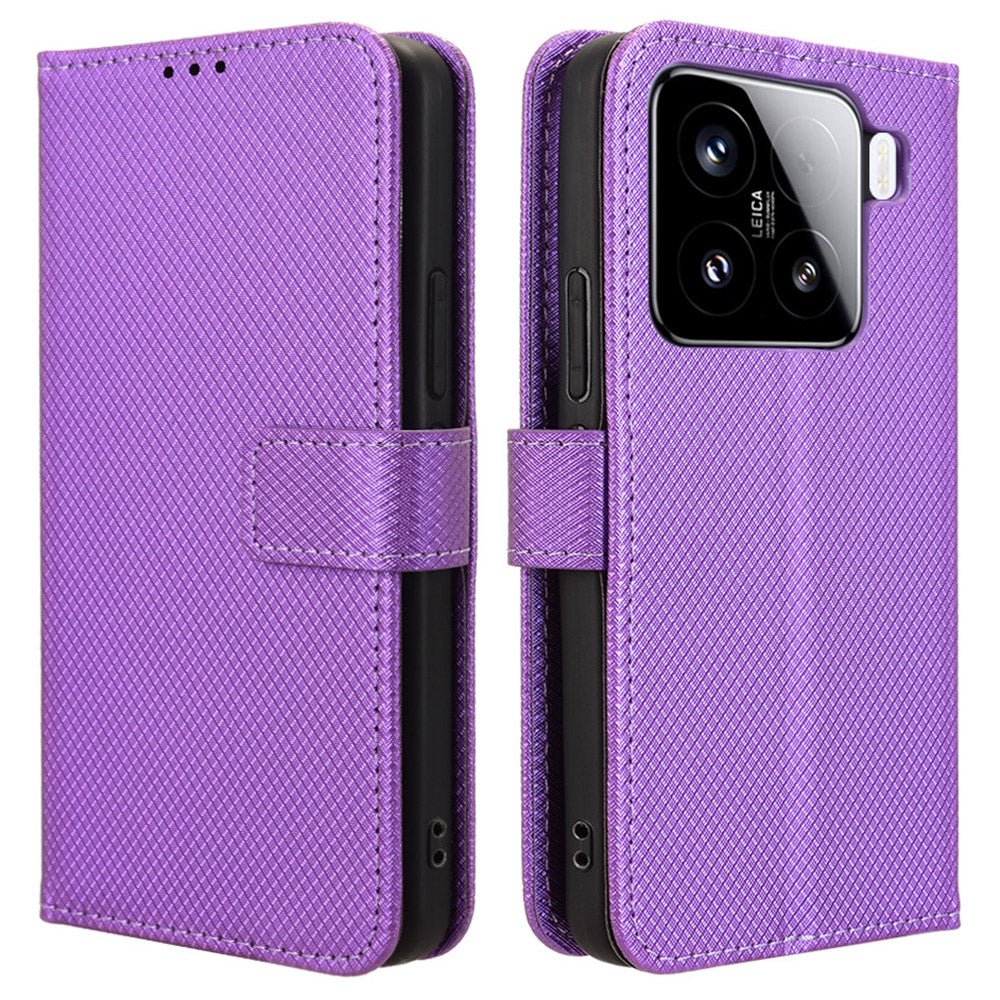 For Xiaomi 15 Pro Case PU Leather Diamond Texture Wallet Phone Cover - Purple