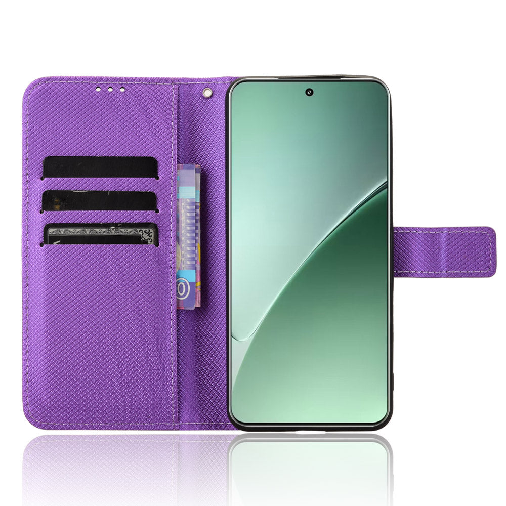 For Xiaomi 15 Pro Case PU Leather Diamond Texture Wallet Phone Cover - Purple