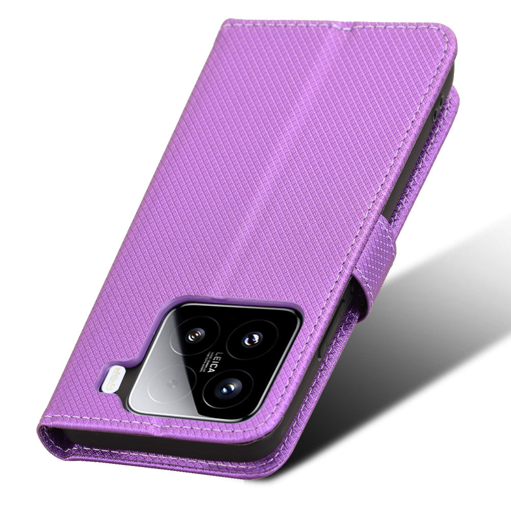 For Xiaomi 15 Pro Case PU Leather Diamond Texture Wallet Phone Cover - Purple