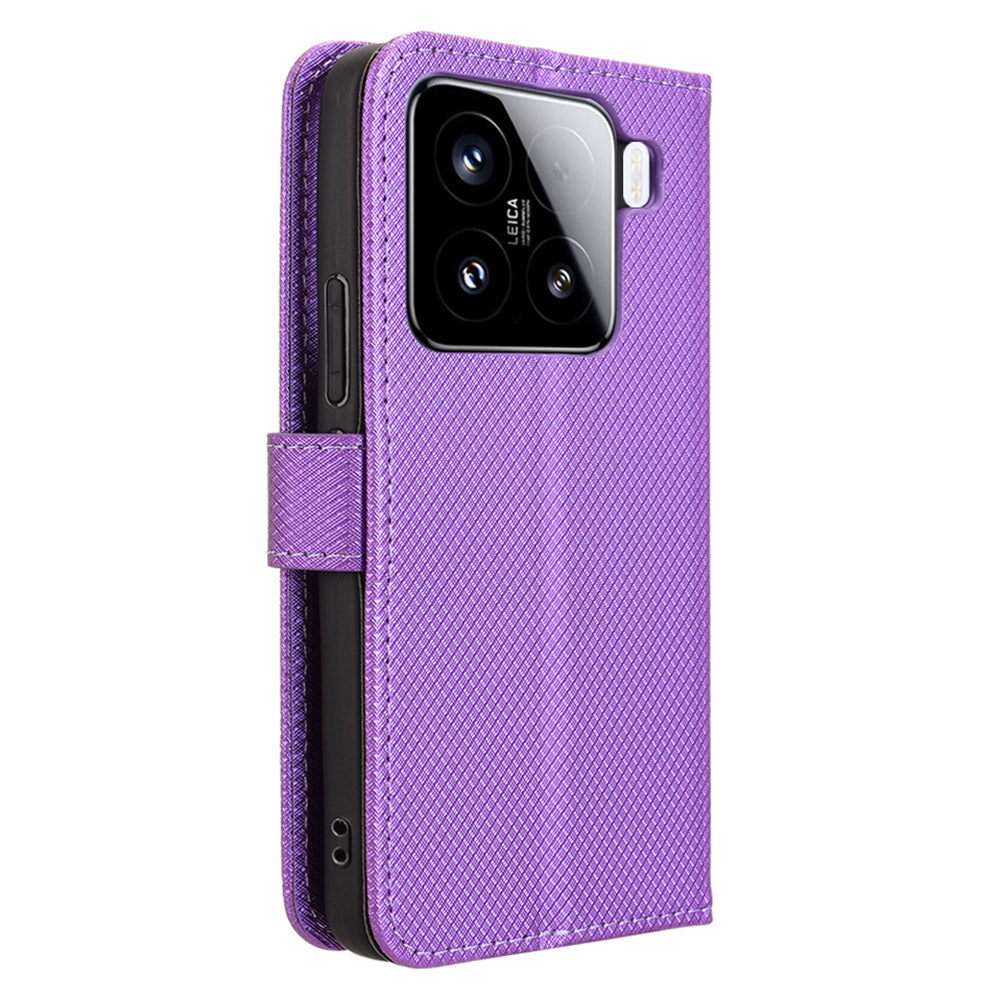 For Xiaomi 15 Pro Case PU Leather Diamond Texture Wallet Phone Cover - Purple