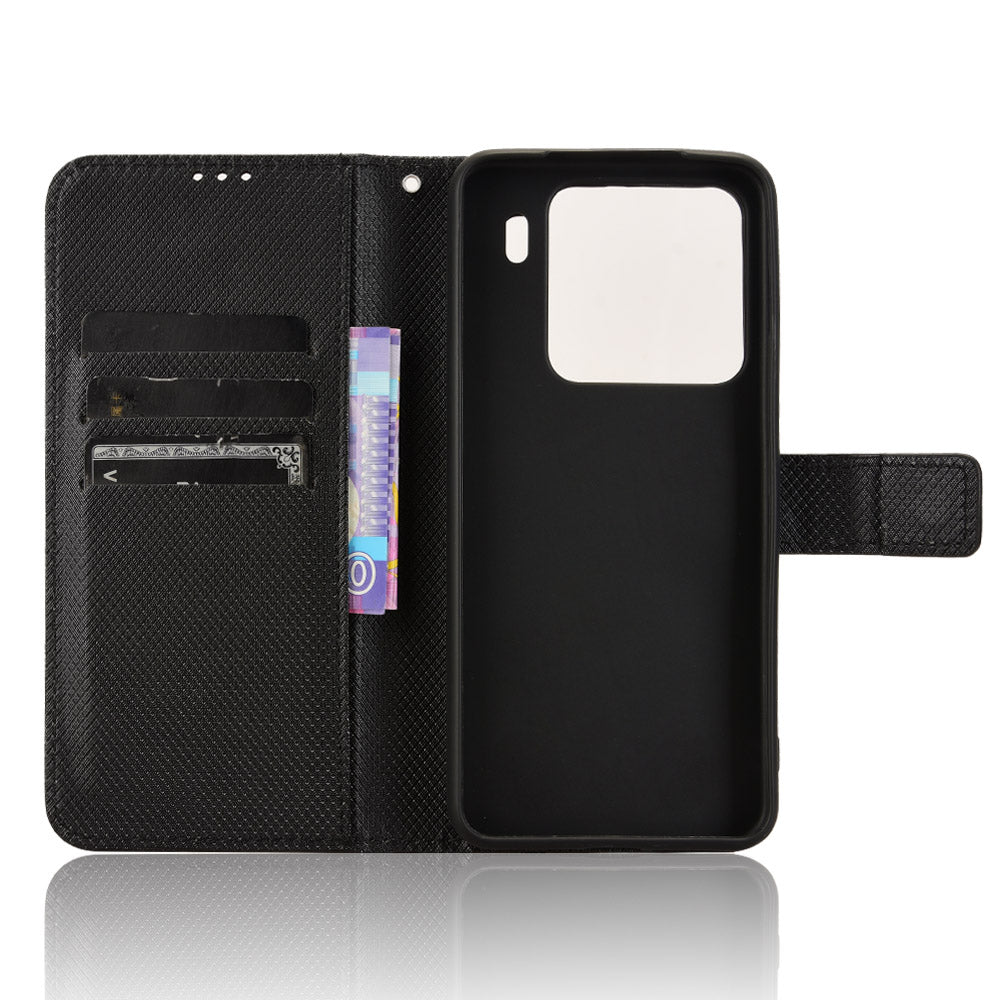 For Xiaomi 15 Case PU Leather Diamond Texture Wallet Phone Cover - Black