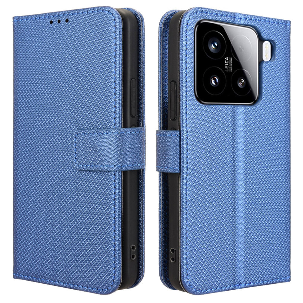 For Xiaomi 15 Case PU Leather Diamond Texture Wallet Phone Cover - Blue