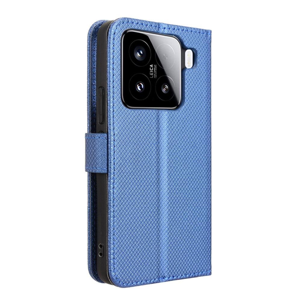 For Xiaomi 15 Case PU Leather Diamond Texture Wallet Phone Cover - Blue