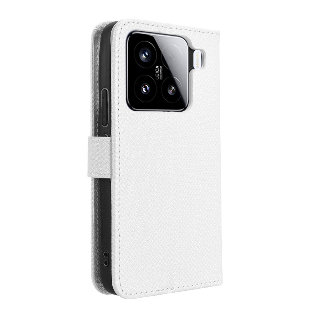 For Xiaomi 15 Case PU Leather Diamond Texture Wallet Phone Cover - White