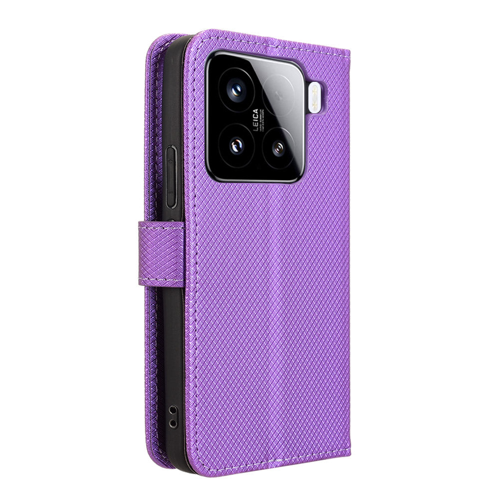 For Xiaomi 15 Case PU Leather Diamond Texture Wallet Phone Cover - Purple