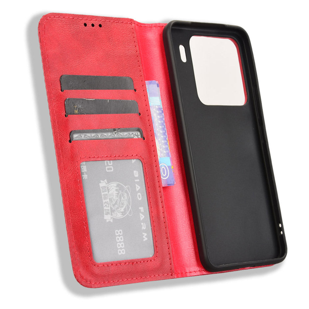 For Xiaomi 15 Pro Leather Case Wallet Stand Retro Texture Phone Cover - Red