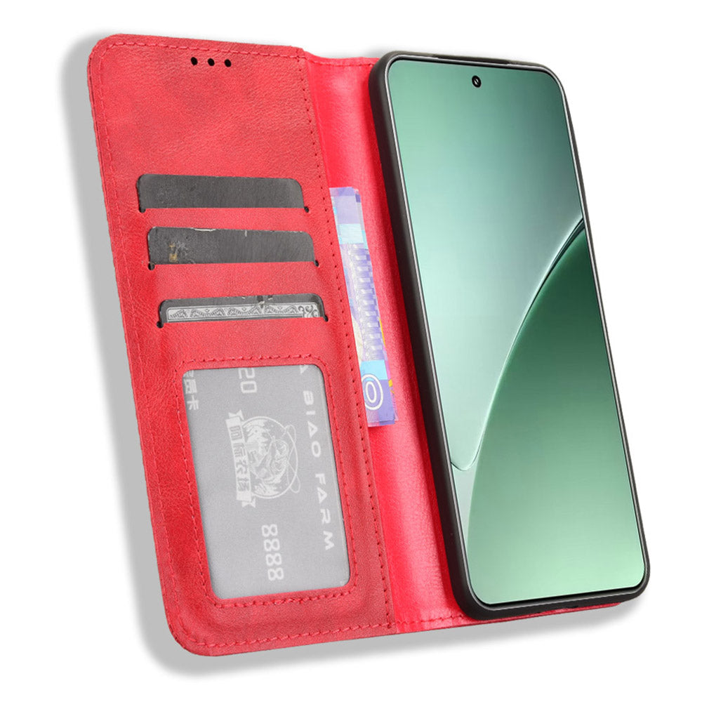 For Xiaomi 15 Pro Leather Case Wallet Stand Retro Texture Phone Cover - Red