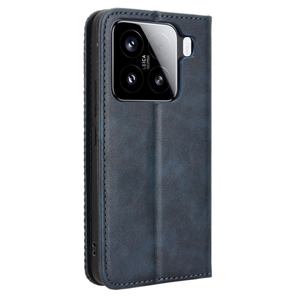 For Xiaomi 15 Pro Leather Case Wallet Stand Retro Texture Phone Cover - Blue