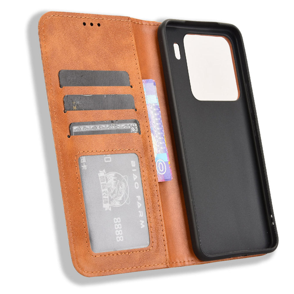 For Xiaomi 15 Pro Leather Case Wallet Stand Retro Texture Phone Cover - Brown