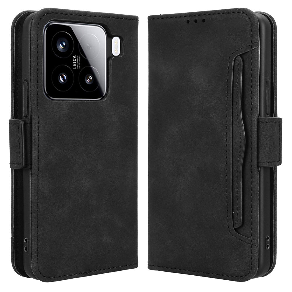 For Xiaomi 15 Leather Case Phone Wallet Cover with Multiple Card Slots - Black