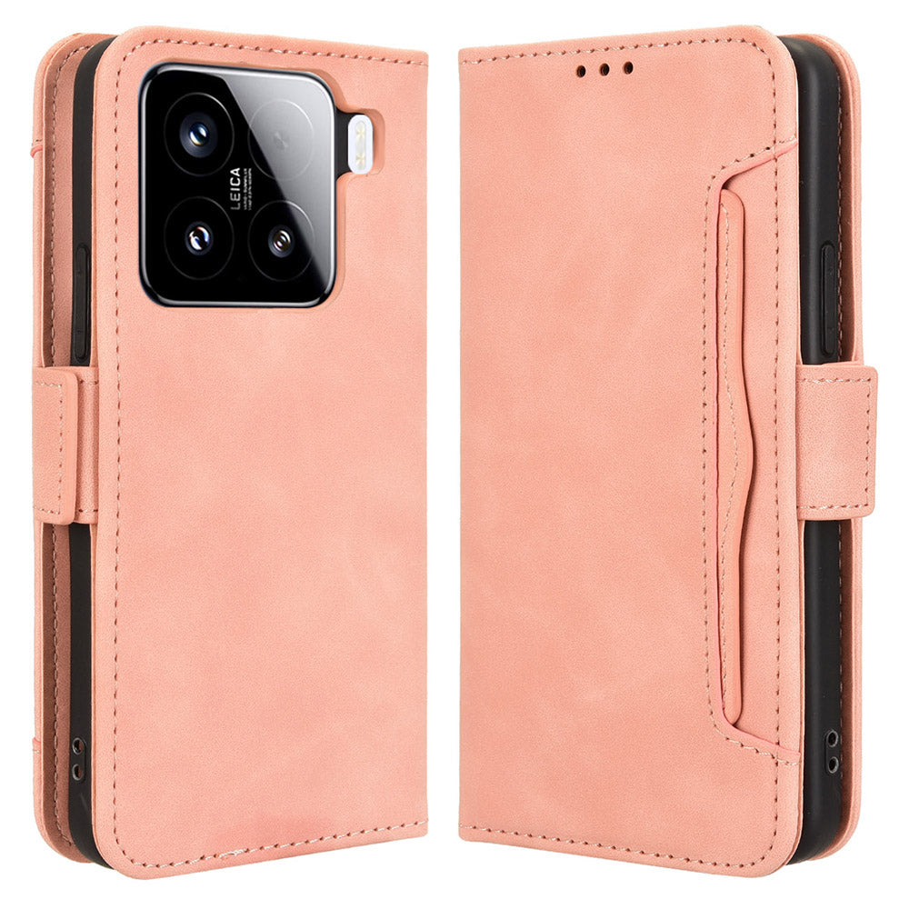 For Xiaomi 15 Leather Case Phone Wallet Cover with Multiple Card Slots - Pink