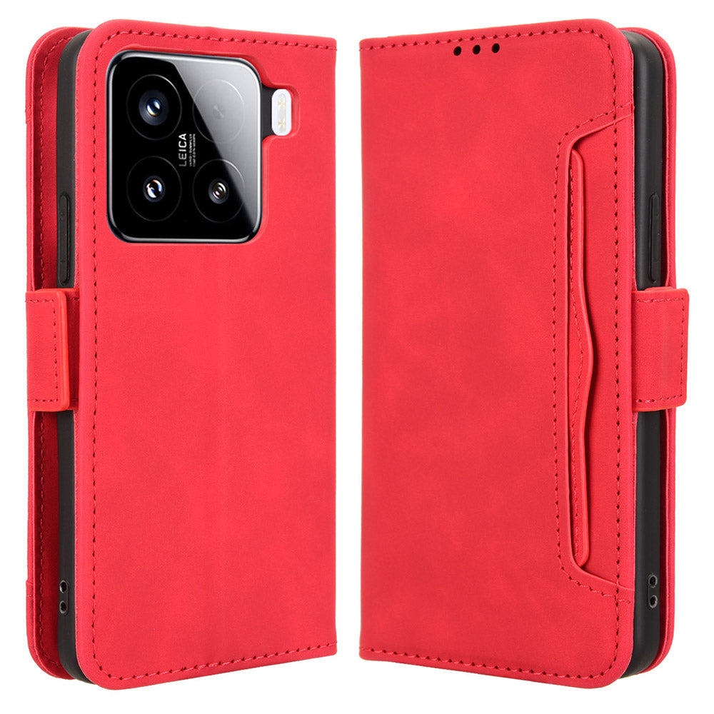 For Xiaomi 15 Leather Case Phone Wallet Cover with Multiple Card Slots - Red