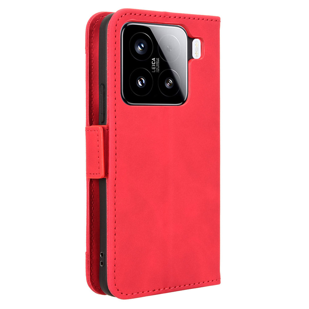 For Xiaomi 15 Leather Case Phone Wallet Cover with Multiple Card Slots - Red