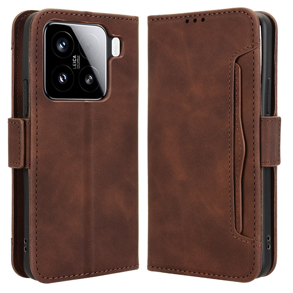 For Xiaomi 15 Leather Case Phone Wallet Cover with Multiple Card Slots - Brown