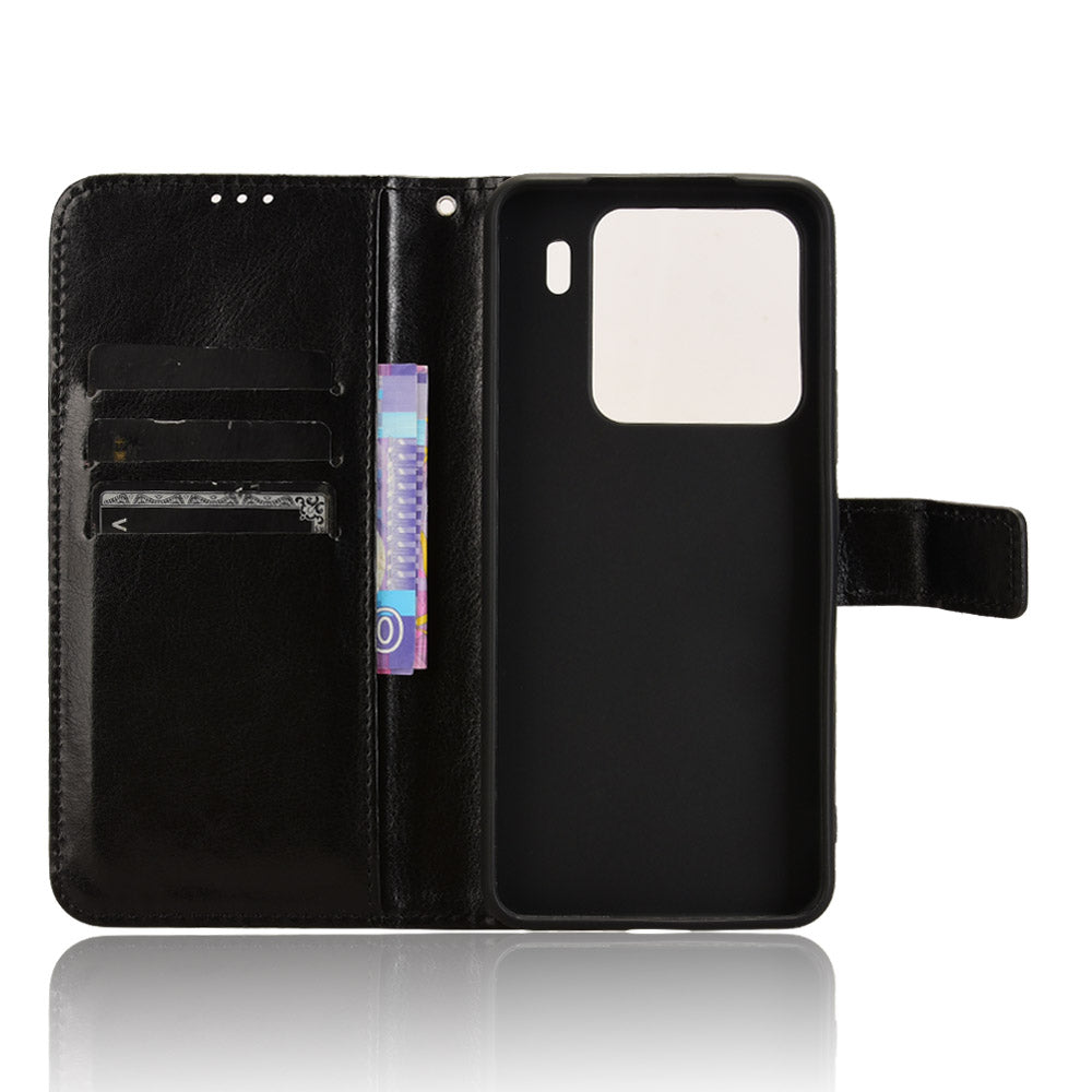 For Xiaomi 15 Case Crazy Horse Texture PU Leather Phone Wallet Cover - Black