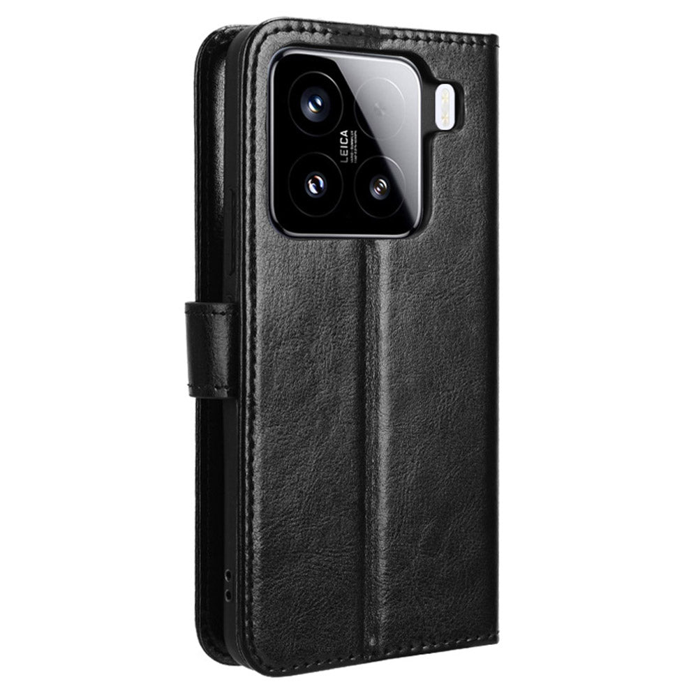 For Xiaomi 15 Case Crazy Horse Texture PU Leather Phone Wallet Cover - Black