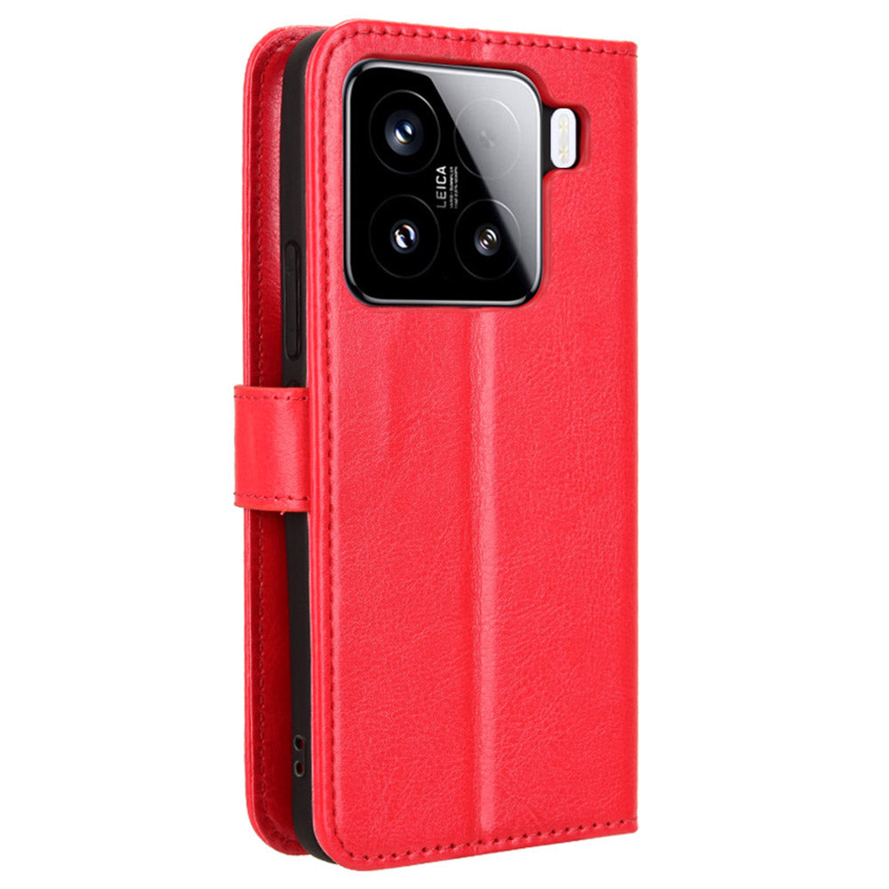 For Xiaomi 15 Case Crazy Horse Texture PU Leather Phone Wallet Cover - Red