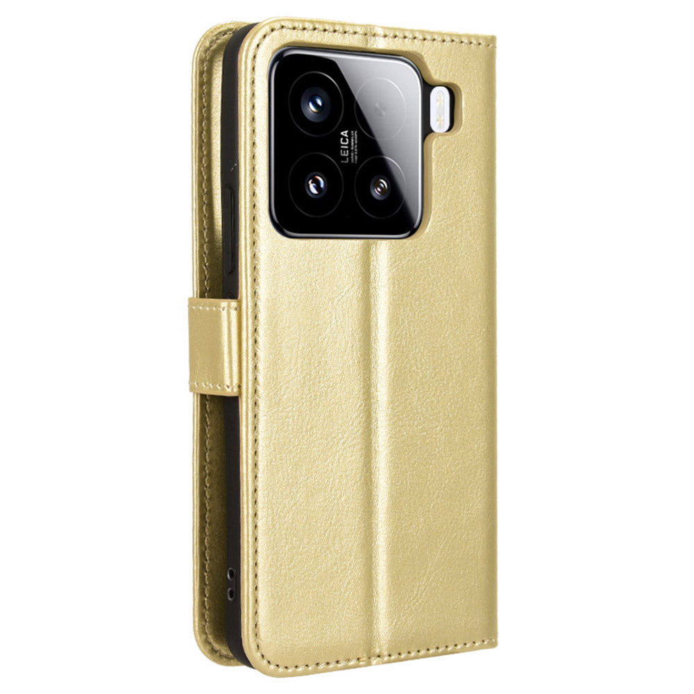 For Xiaomi 15 Case Crazy Horse Texture PU Leather Phone Wallet Cover - Gold