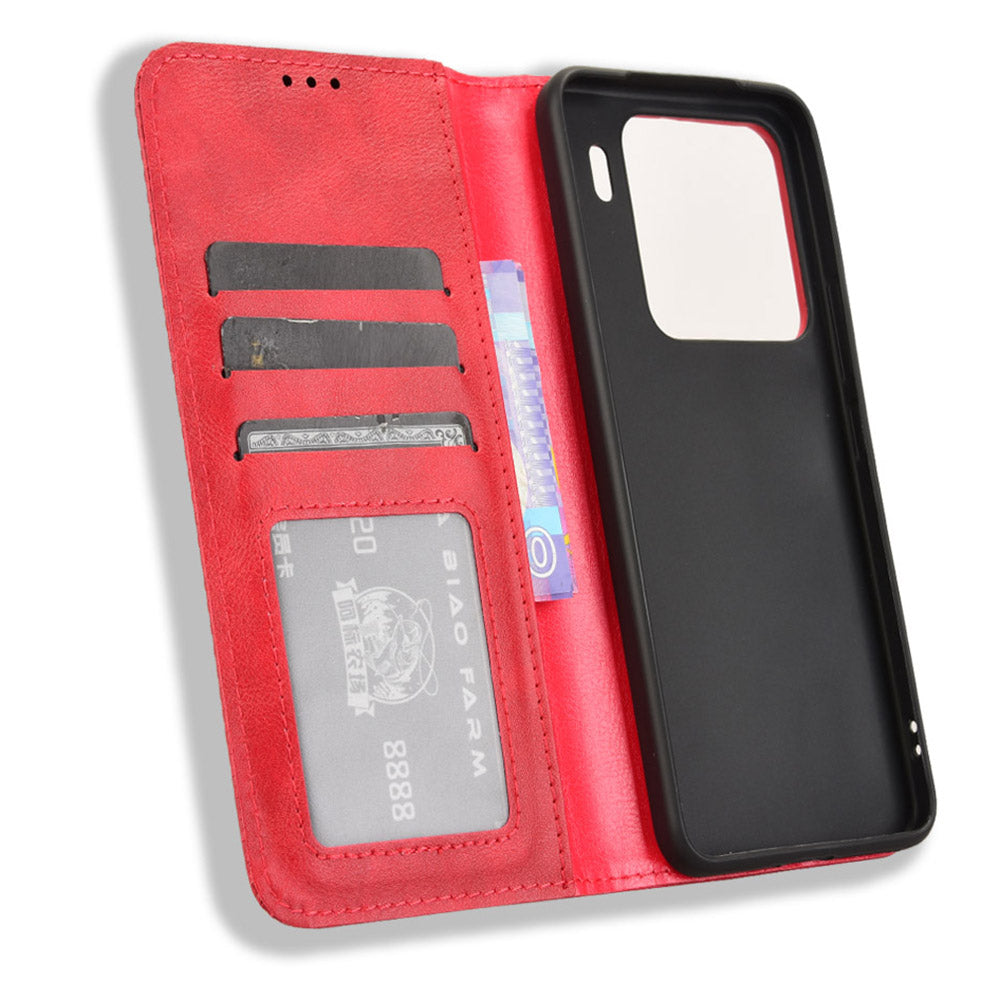 For Xiaomi 15 Leather Case Wallet Stand Retro Texture Phone Cover - Red