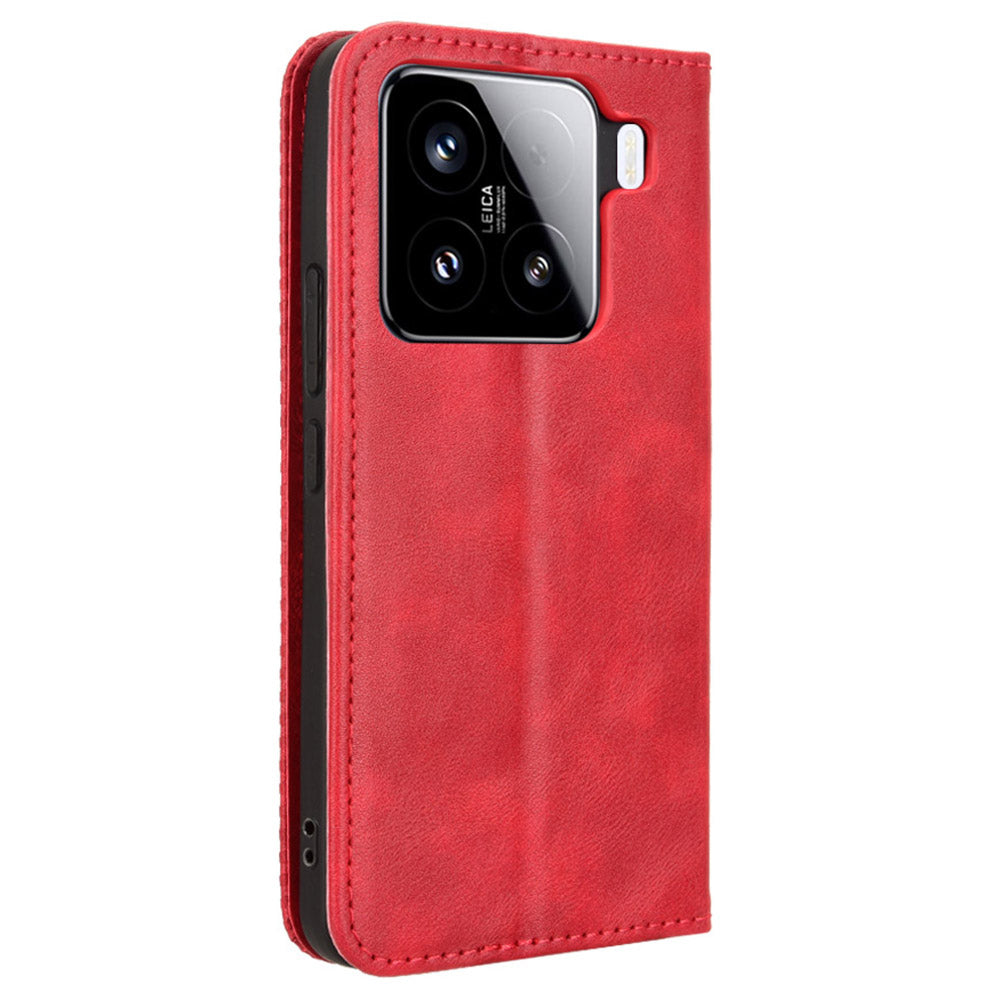 For Xiaomi 15 Leather Case Wallet Stand Retro Texture Phone Cover - Red