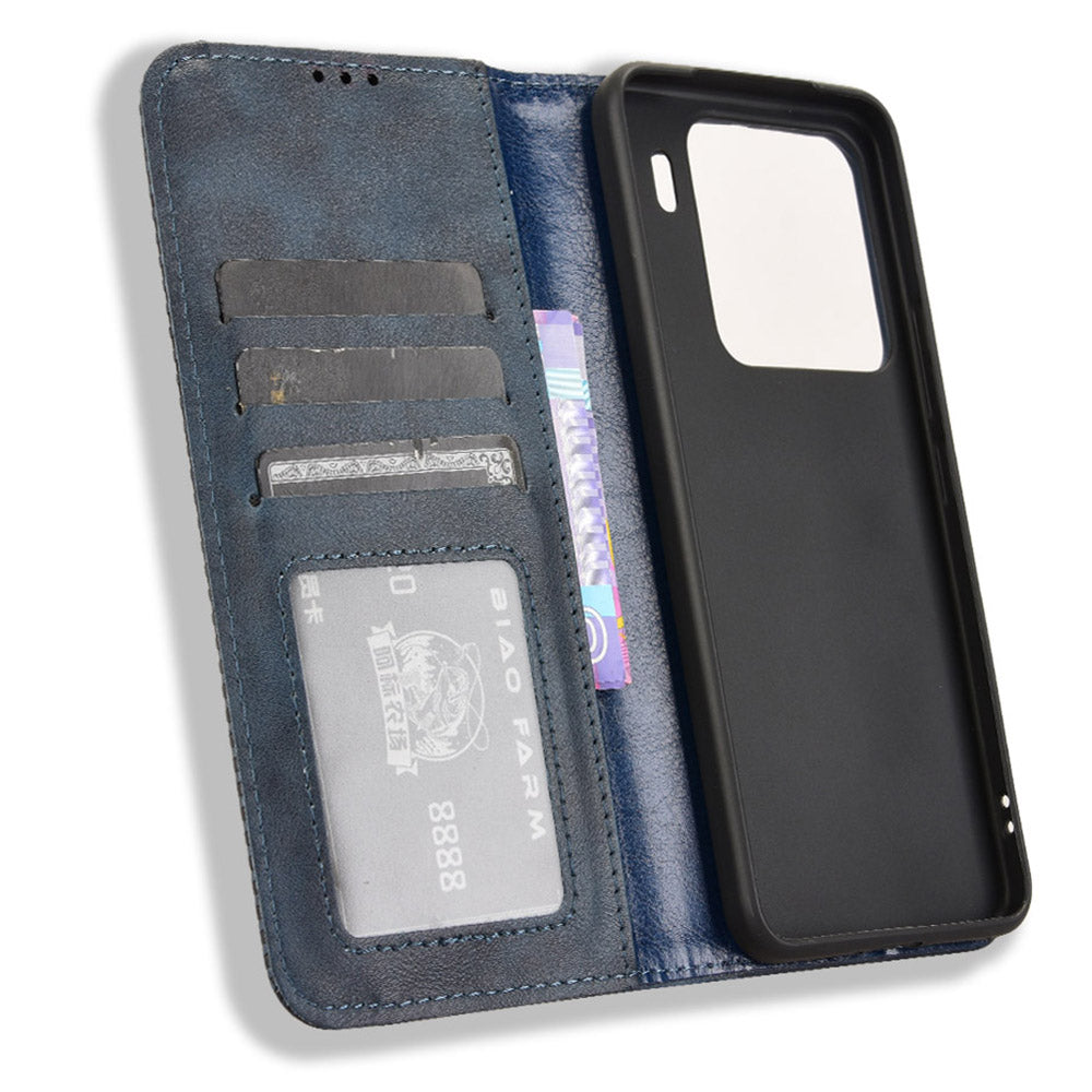 For Xiaomi 15 Leather Case Wallet Stand Retro Texture Phone Cover - Blue